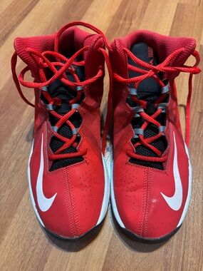 Nike Kids Red and White High-Top Basketball Sneakers